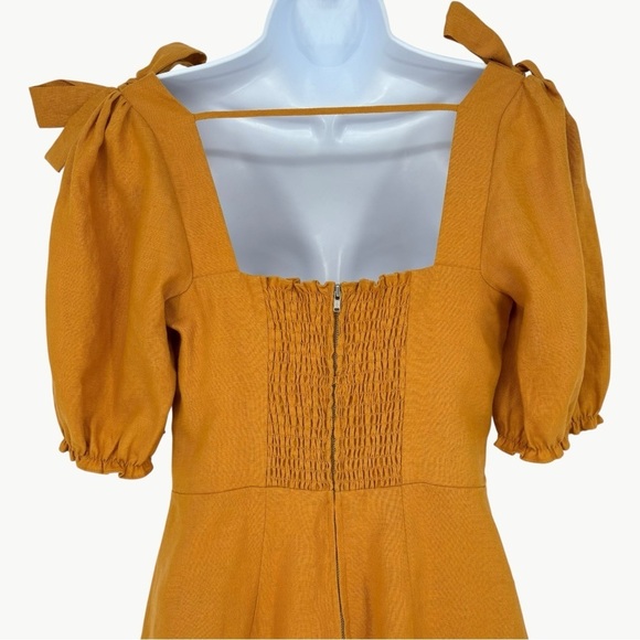 Reformation Spring Bow Linen Corset Mini Dress Size 6 Yellow Puff Sleeve A Line - Picture 8 of 14